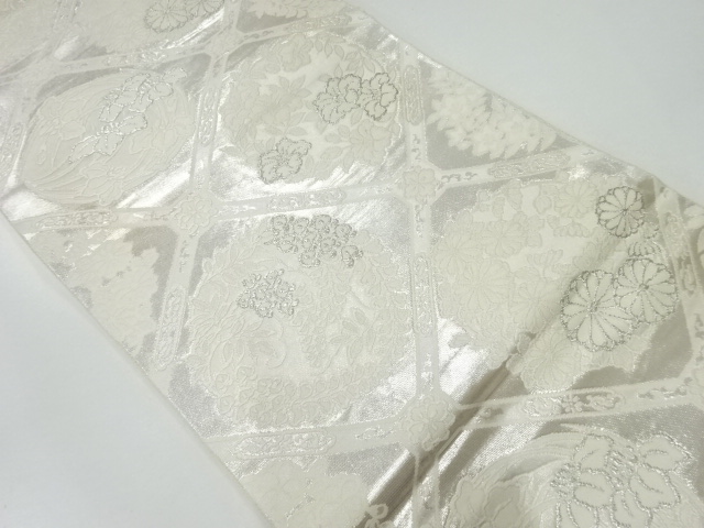 アンティーク　襷に花丸紋様織出し袋帯（材料）